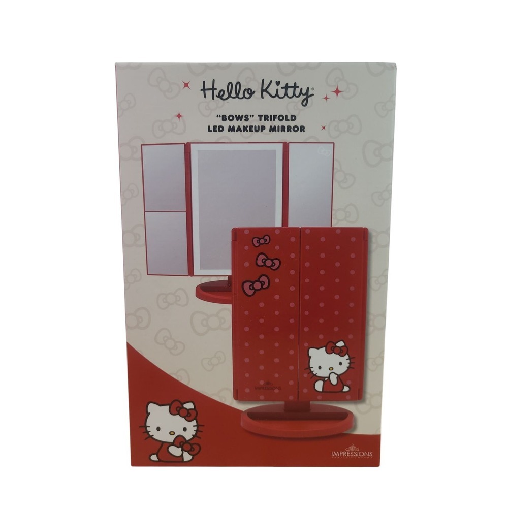 Impressions Vanity Hello Kitty TriFold LED and Compact‎ Makeup Mirror Red New